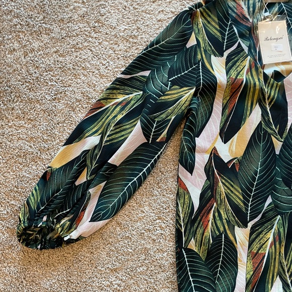 Womens Casual Loose Shirt Balloon Sleeve V-Neck Blouse Tropical Floral Sz Small - Picture 4 of 8